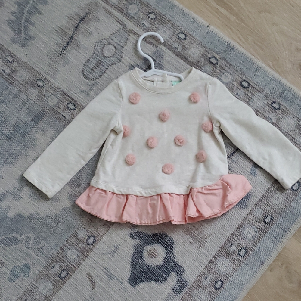 Chelsea's Corner Baby Girls Pompom Peplum Long Sleeve Top Sz12m